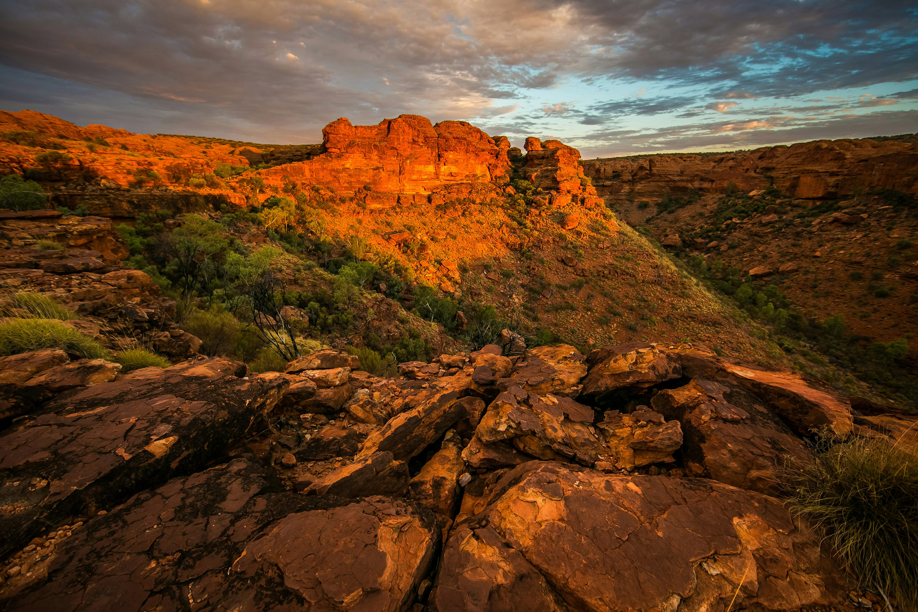 Sunlight reflects of rock formations