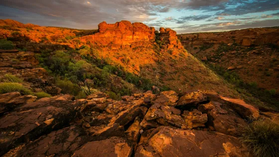 Sunlight reflects of rock formations