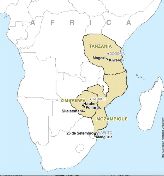 A map of Africa showing sites.